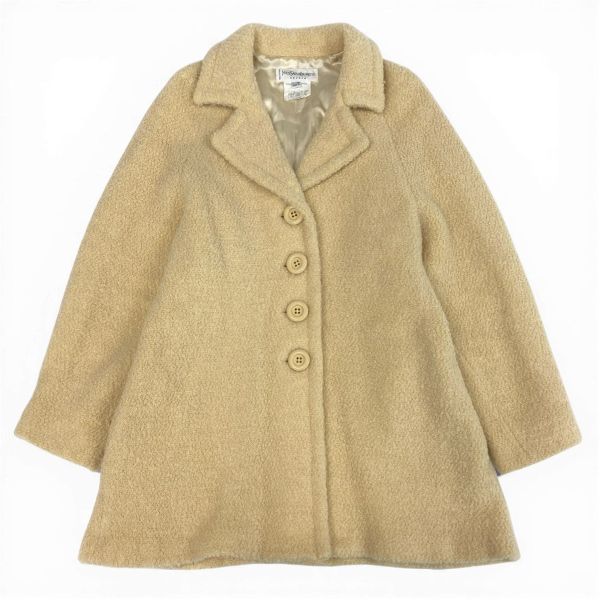 @ S Ab13 Yves Saint Laurent Beige Textured Shaggy Coat 38 Womenta1