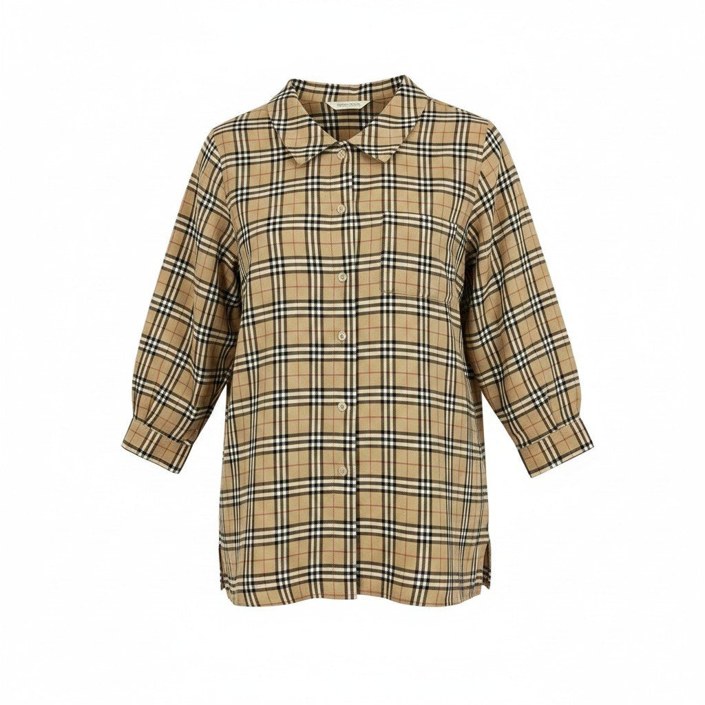 Ih11Burberrys Nova Check Wool Long Sleeve Shirt Beige Size 13 Women'so07t