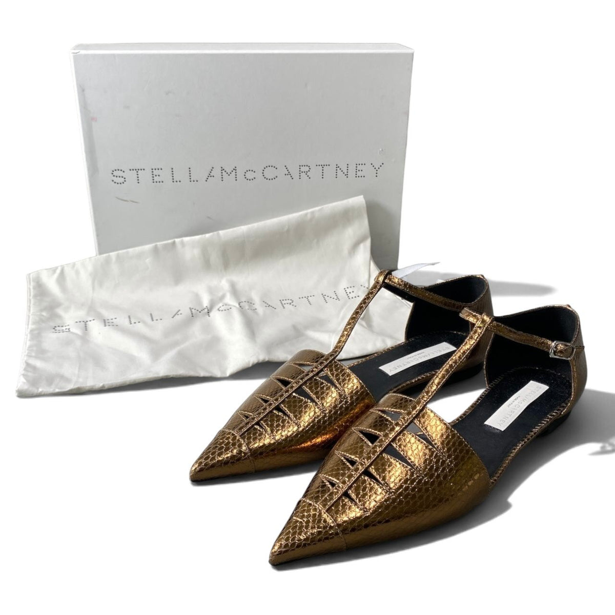 h13Stella McCartney Python Embossed T-Strap Flats Size 38 Women'sk02i