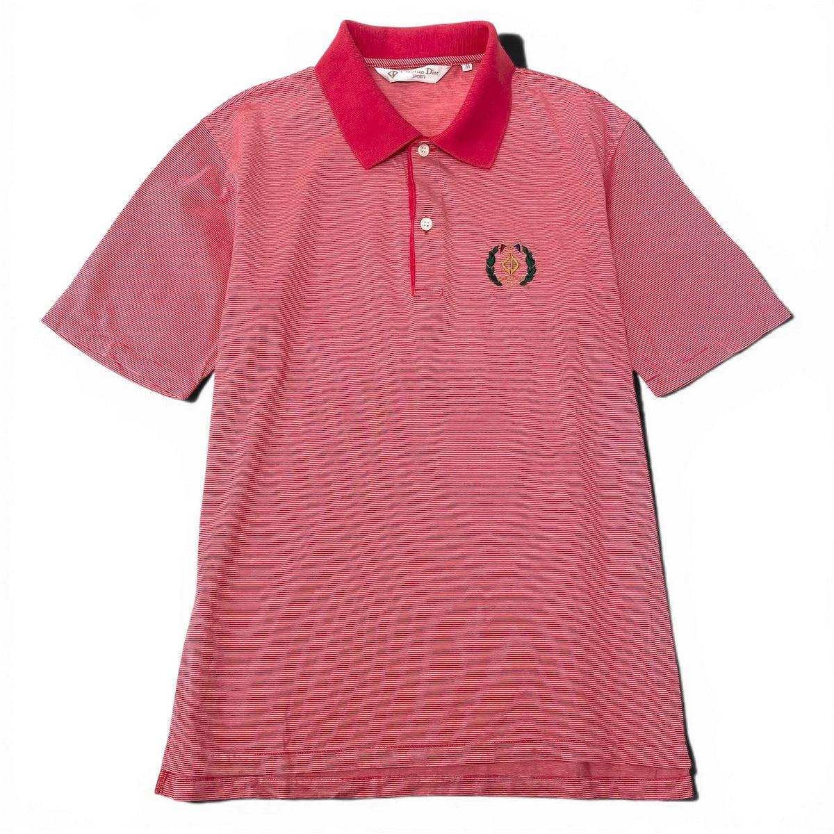 @Eg6 Christian Dior CD Logo Embroidered Striped Polo Shirt Red White Cotton Size M Men'so07t