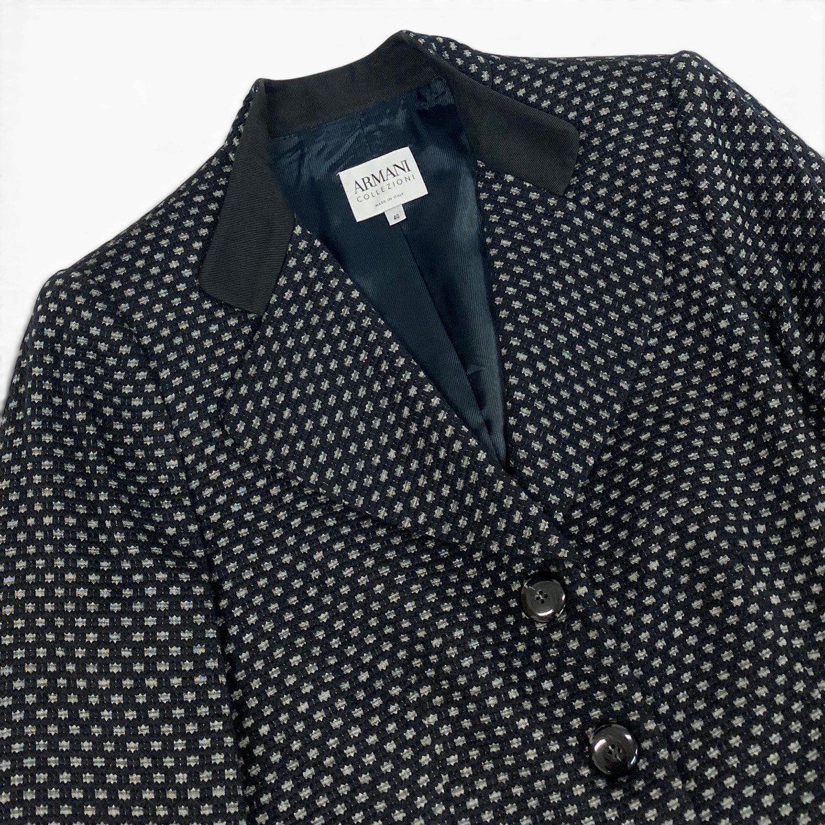 @G Ef27 ARMANI COLLEZIONI Embroidered Pattern Tailored Jacket Size 40 Black Women's