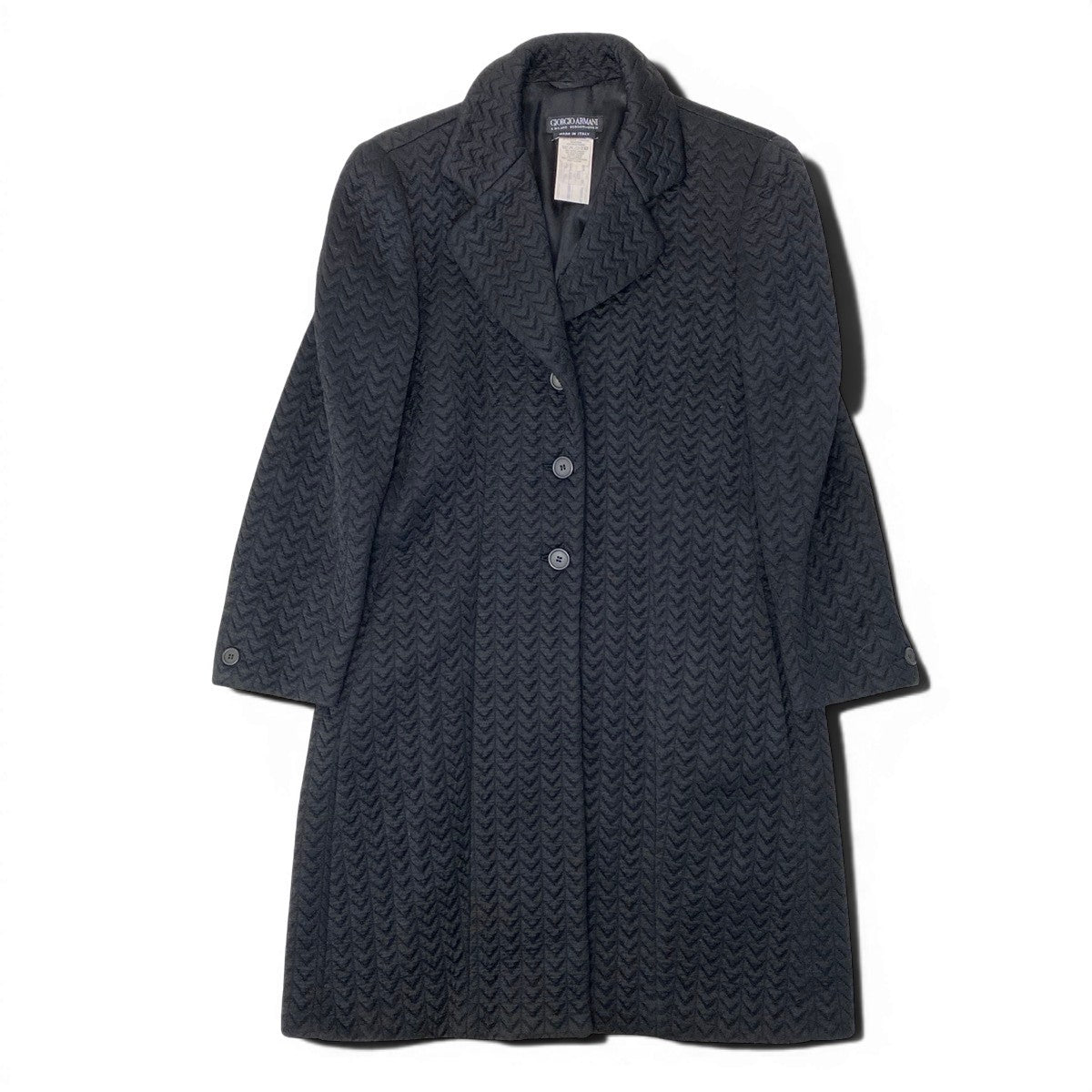 34g17 GIORGIO ARMANI ジョルジオアルマーニ BORGONUOVO21 アーカイブ チェスターコート ヘリンボーン サイズ42 ブラック レディースu02t
