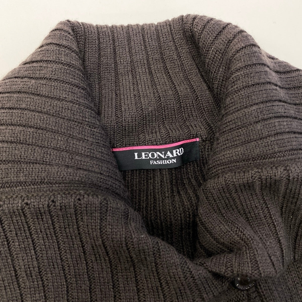 34g17 LEONARD FASHION レオナール ロング ニットカーディガン ウールシルク混 サイズ40 ブラウン レディースu02t