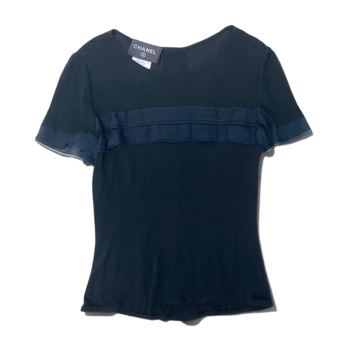 Ch1 CHANEL 2002 02P Short Sleeve Knit Sweater CC Logo Button P19048 Size 36u02t