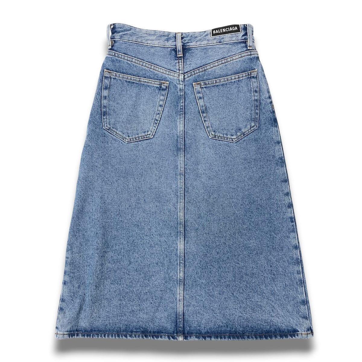 42c24Ic24 BALENCIAGA Washed Denim Skirt Indigo Cotton 100% Size 34 Made in Italy Women'so07t