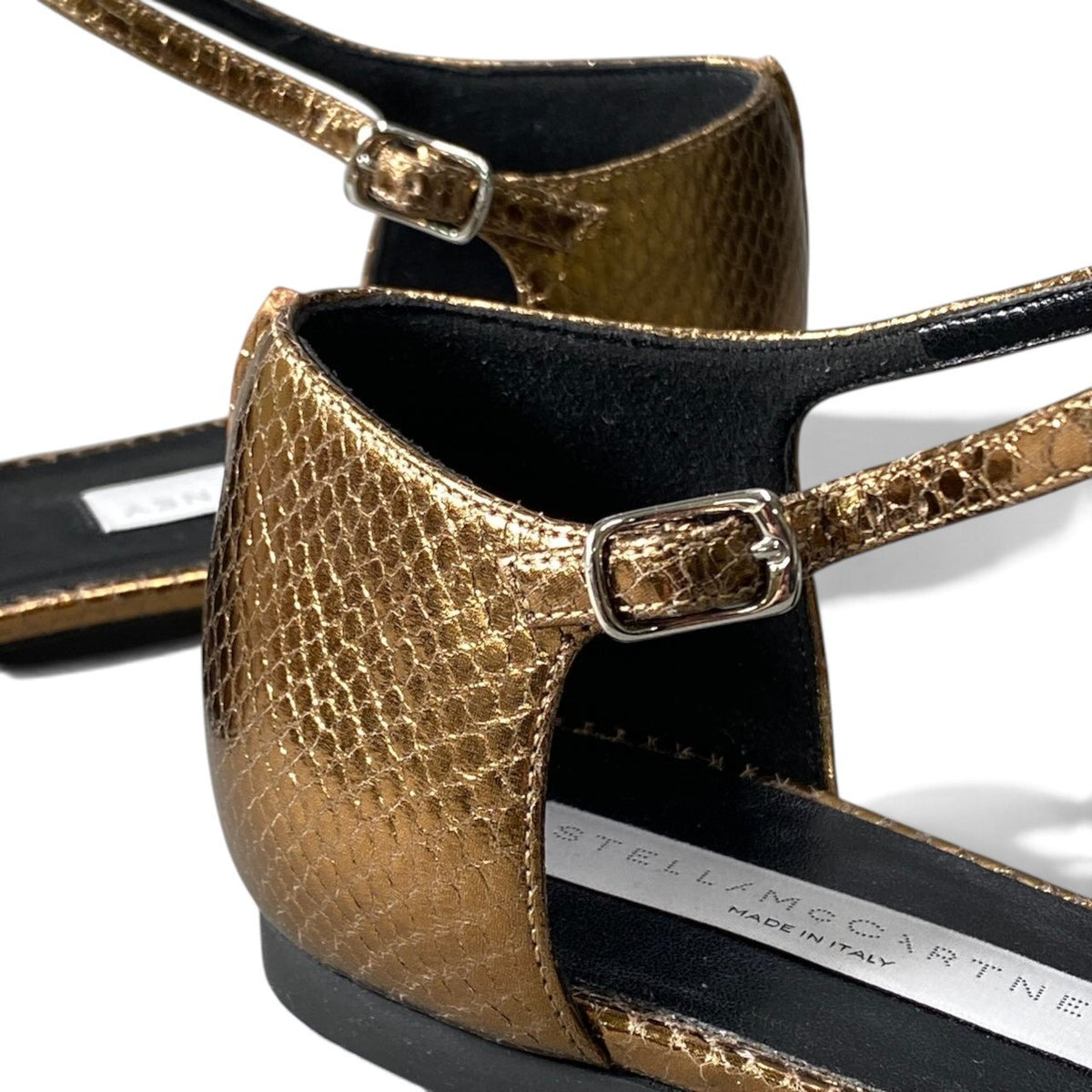 h13Stella McCartney Python Embossed T-Strap Flats Size 38 Women'sk02i