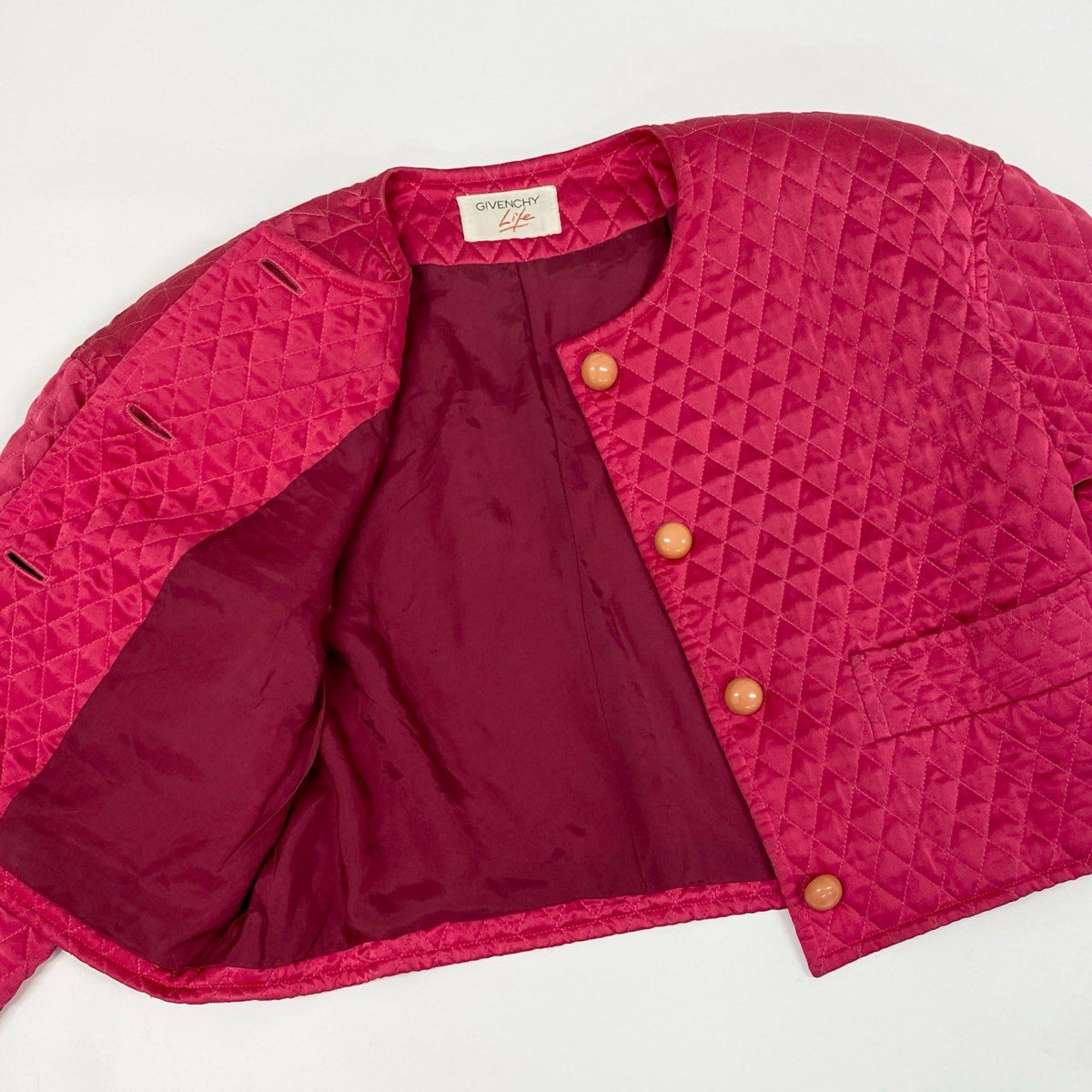 S Eb11GIVENCHY Vintage Quilted Collarless Jacket Short Length Pink Women