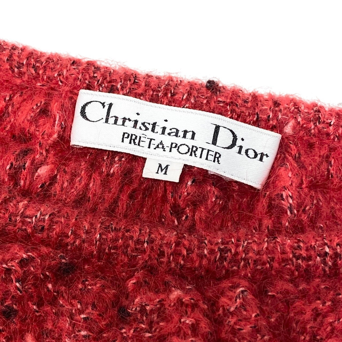 @D Eg6 Christian Dior Ruffle Neck Chunky Knit Wool Sweater Size M Red Women's