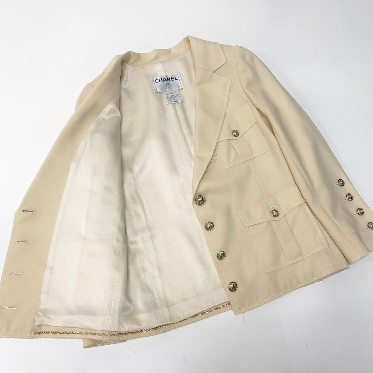 @C CHANEL 2007 Spring 07P White Ivory Safari Jacket 4-Pocketnu1