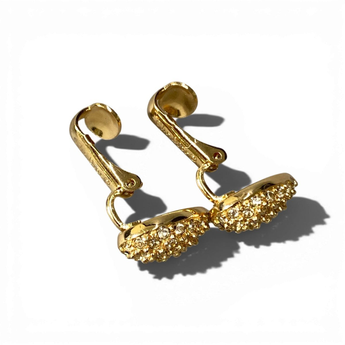 @c4 Christian Dior Gold Rhinestone Drop Clip On Earrings Vintage Women Jewelryt18r