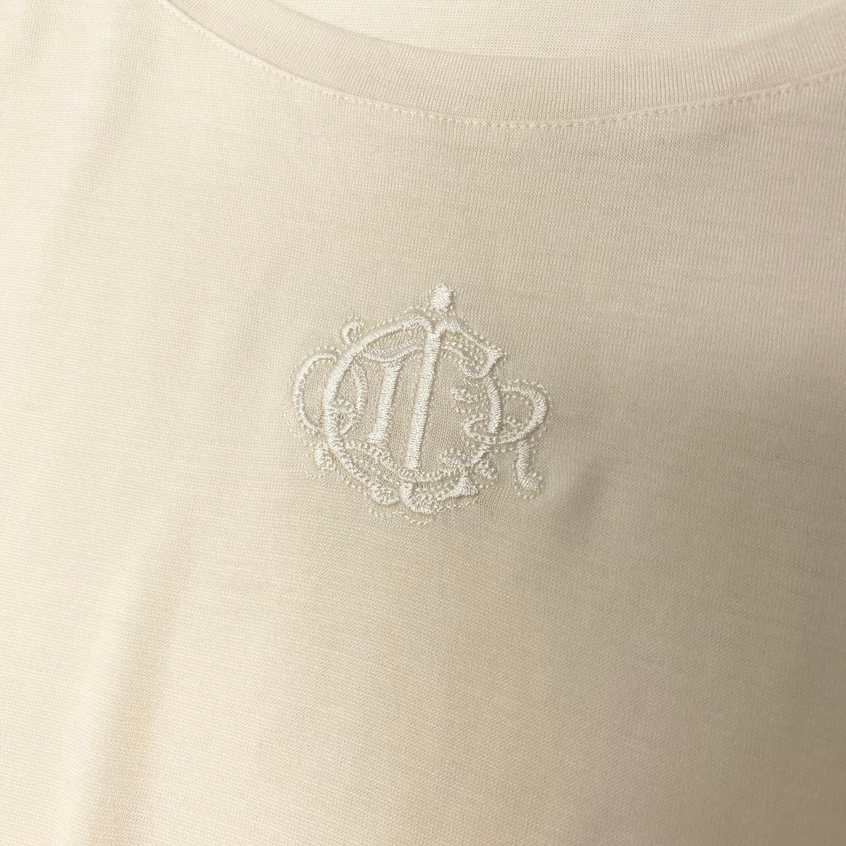 c30 Christian Dior トップス エンブレム刺繍 T-Shirt M アイボリー シルクウール レディースu02t
