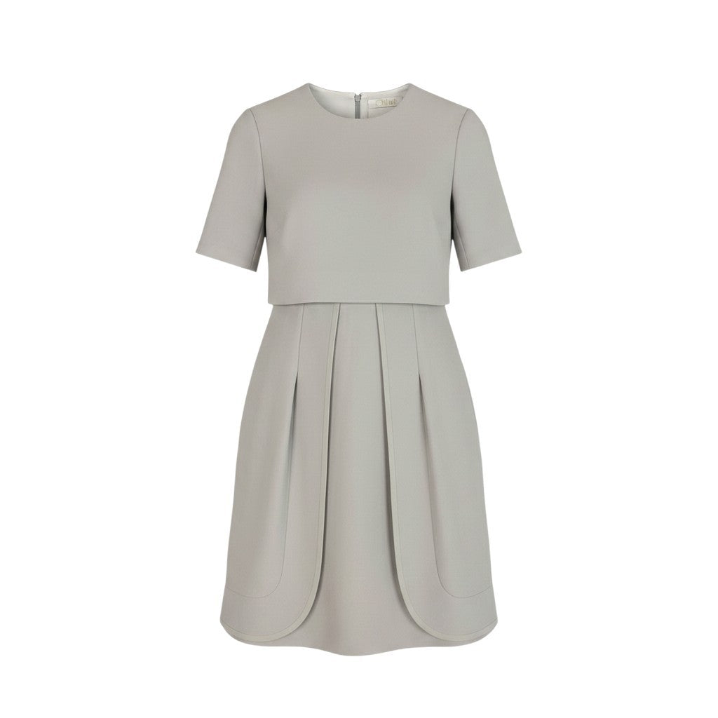 h17 【美品】Chloé 半袖ワンピース 切替デザイン 34サイズ ライトグレー レディース 女性用k02ik02i