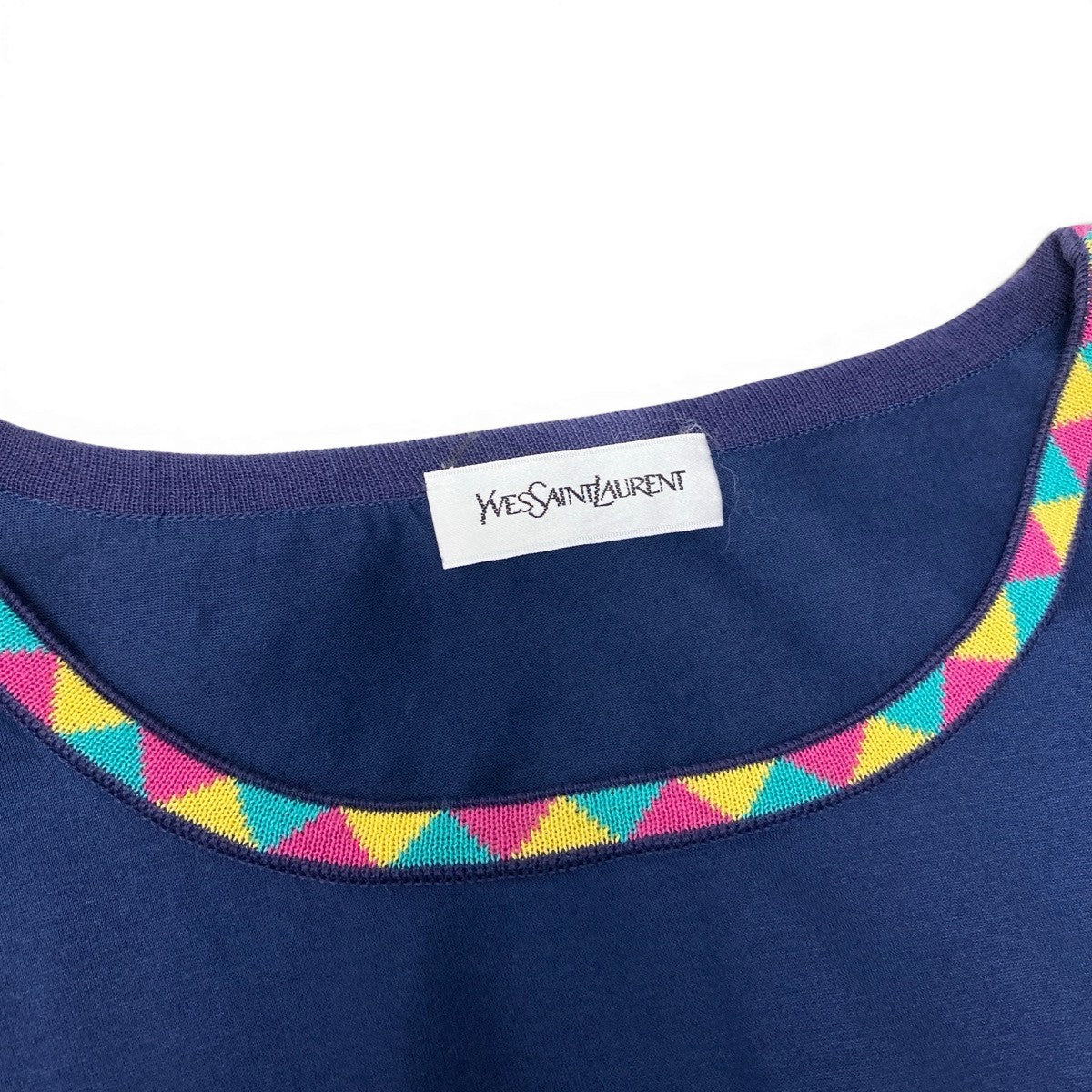 @If11 Yves Saint Laurent YSL Logo Embroidered T-Shirt Navy Size M Women’so07t