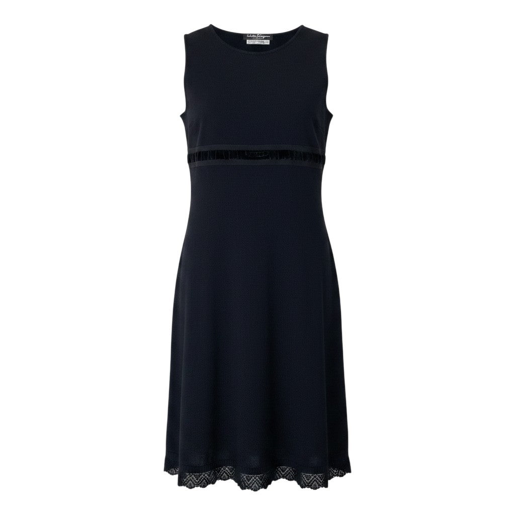 @Eh10 Salvatore Ferragamo Sleeveless Wool Blend Knit Dress Black M Women'so07t