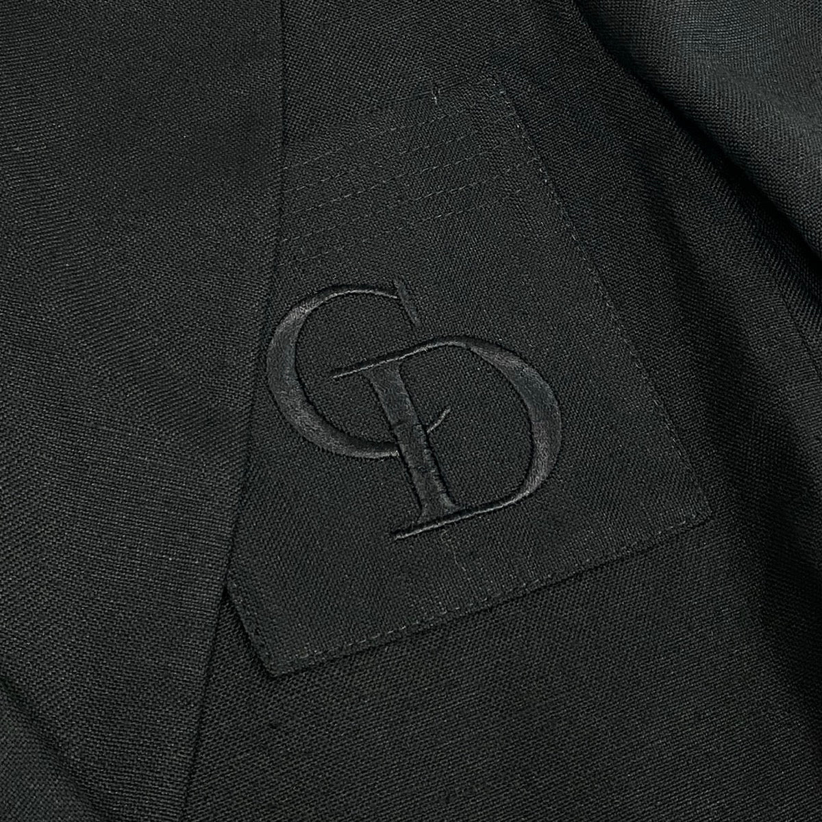 K Eh6Dior Double Breasted Tailored Jacket CD Logo Embroidery Linen Blend Size 40 Black Women o07t