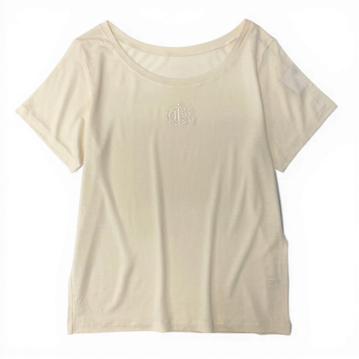 c30 Christian Dior トップス エンブレム刺繍 T-Shirt M アイボリー シルクウール レディースu02t