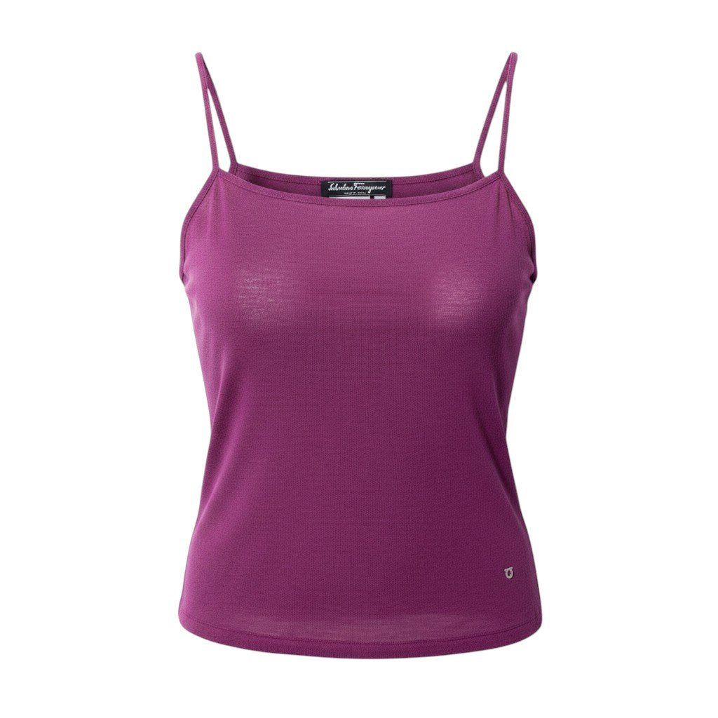 @Ef15 Salvatore Ferragamo Gancini Rhinestone Knit Cami Top Purple Size M Women’so07t