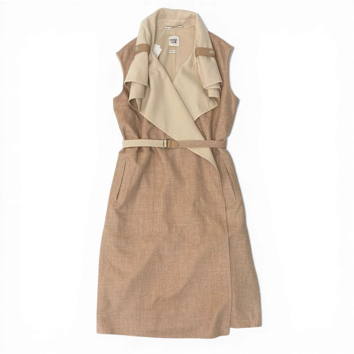 @E HERMES Hermes Double Face Wrap Coat Sleeveless Long Cashmere Pink Beige Size 38 Women NEW w/Tagnu1