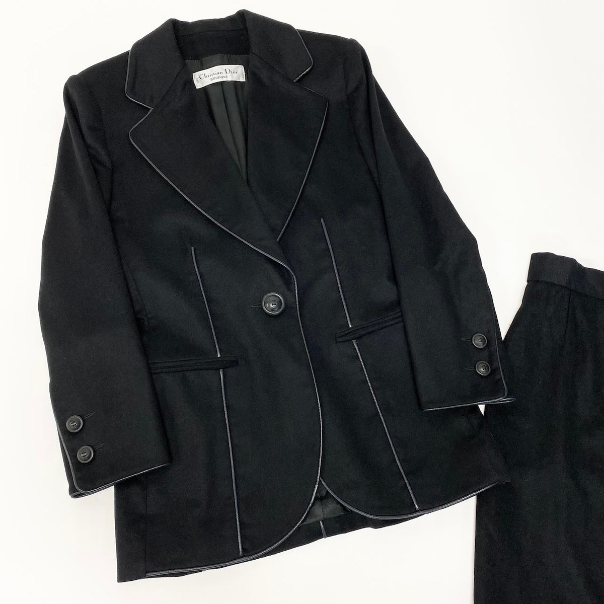 @S E E Christian Dior Vintage Black Suit Set Jacket Pants Wool Authenticnu1