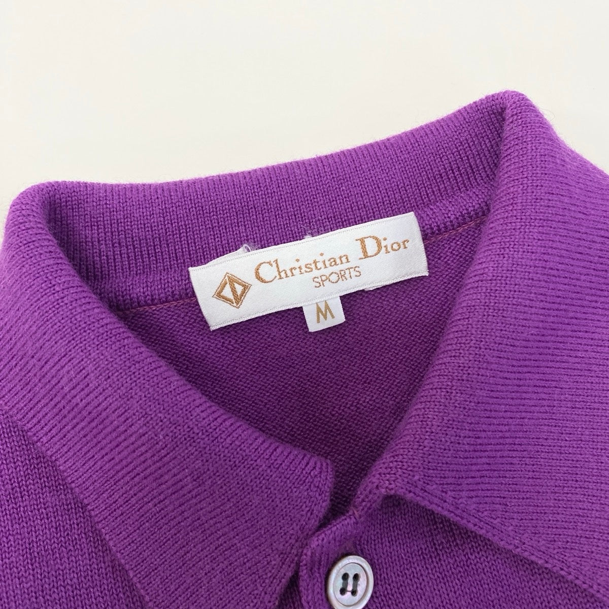 @H Eg8 Christian Dior SPORTS CD Logo Long Sleeve Wool Knit Polo Shirt Size M Purple Men's