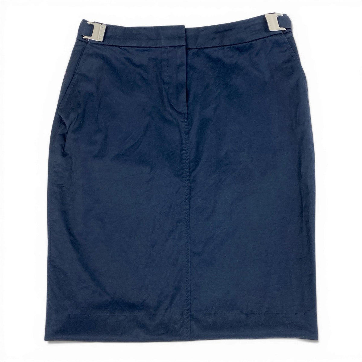 @Ed6 CELINE Knee-Length Pencil Skirt Size 36 Navy Side Logo Belt Stretch Women's Elegant Franceu02t