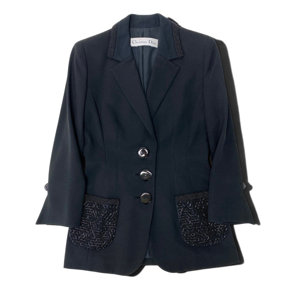@L Eh10 Christian Dior Beaded Tailored Jacket Black Women’s Blazer Japan Vintage