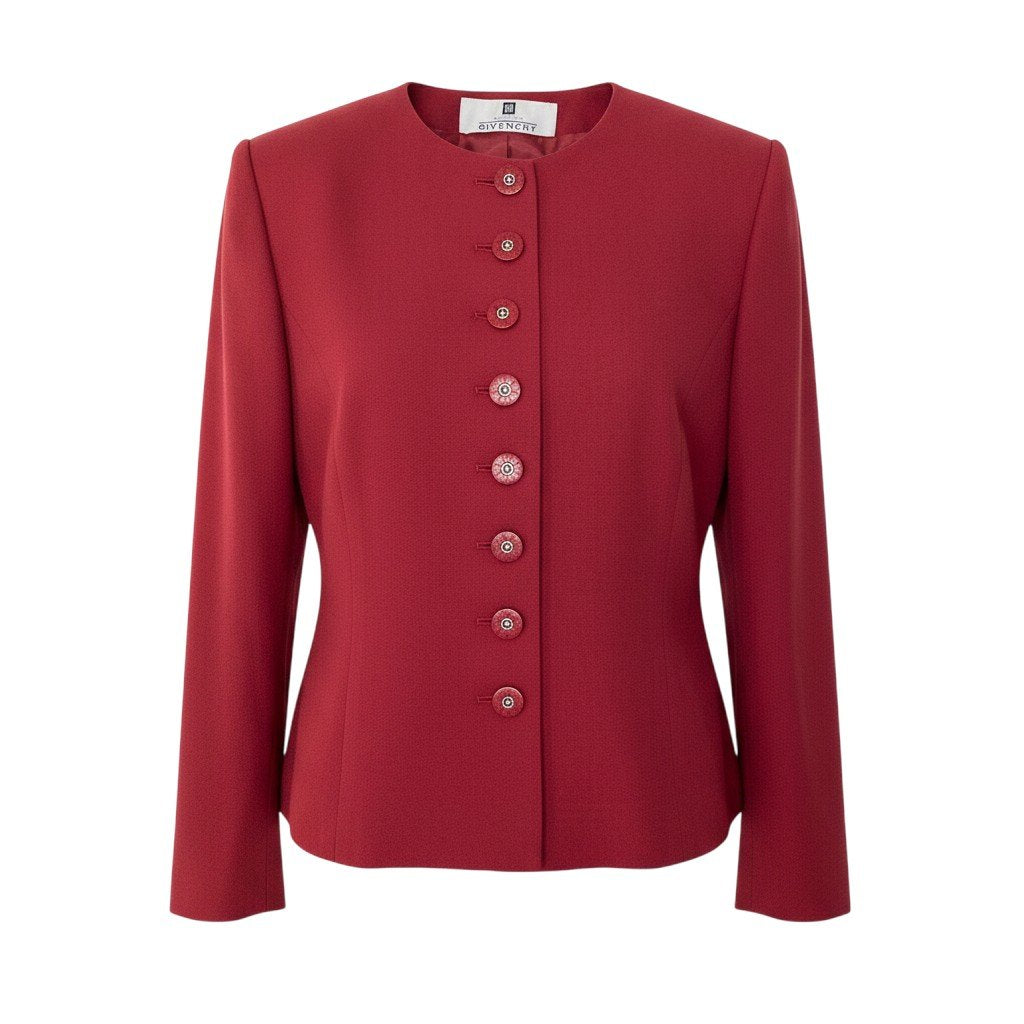 Eh10 GIVENCHY Logo Button Collarless Wool Jacket Red Size 38 Women'so07t