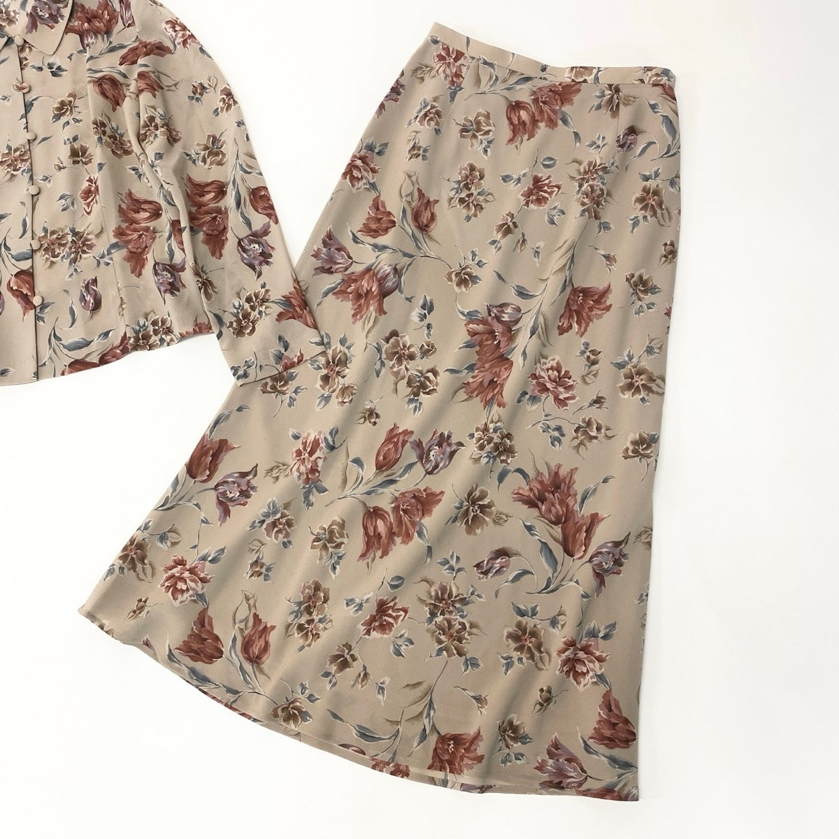 @Ef25 Burberrys Floral Sheer Shirt & Long Skirt Set Beige Size 38 Womeno07t