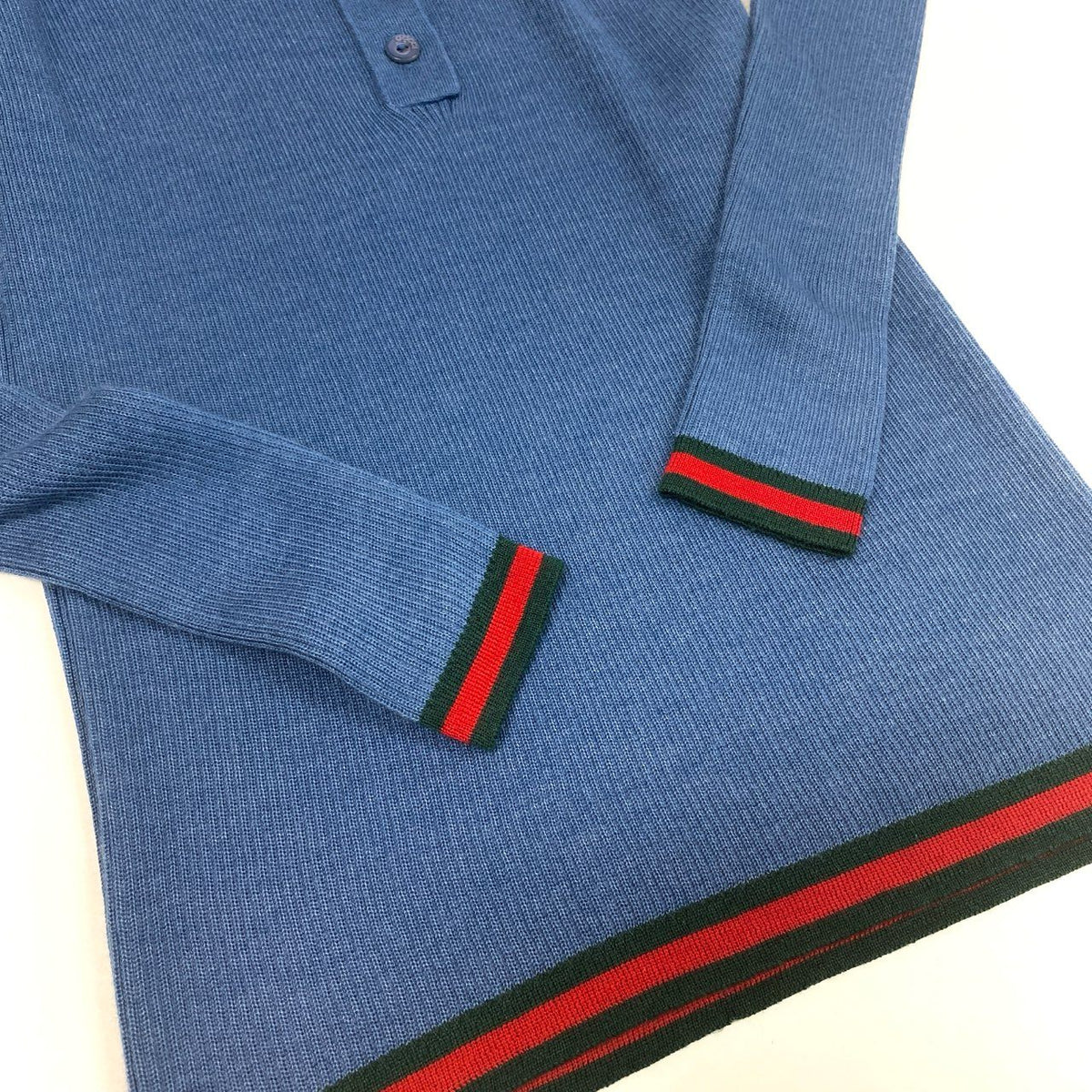 I@ Ab13 GUCCI 2026 Cashmere Silk Polo Knit Blue XS Web Stripe Womenta1