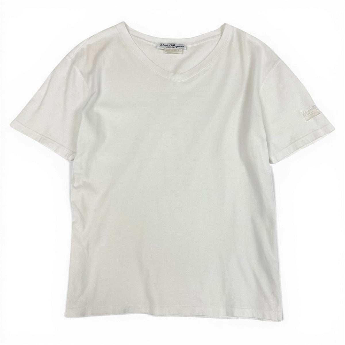 Ec27 Salvatore Ferragamo サルヴァトーレフェラガモ 半袖Tシャツ ブランドロゴ刺繍 Vネック トップスカットソー コットン100％ u02tu02tu02t