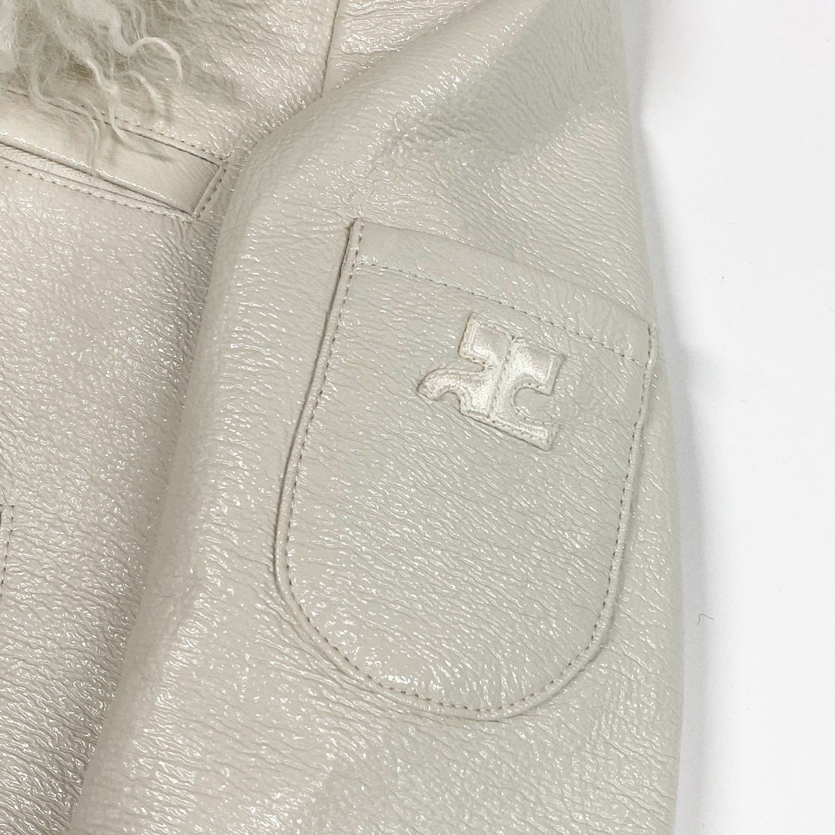 @ Ia15 COURREGES Karakul Lamb Fur Leather Jacket Off White Newk02i