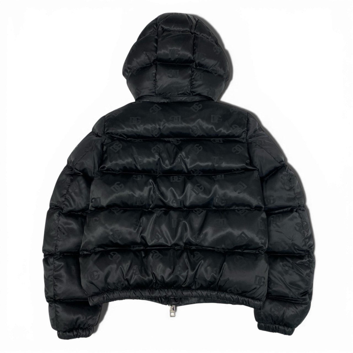 F＠Ic10 DOLCE&GABBANA DG Logo Padded Satin Jacquard Down Jacket Black Size 40 NWTt18r