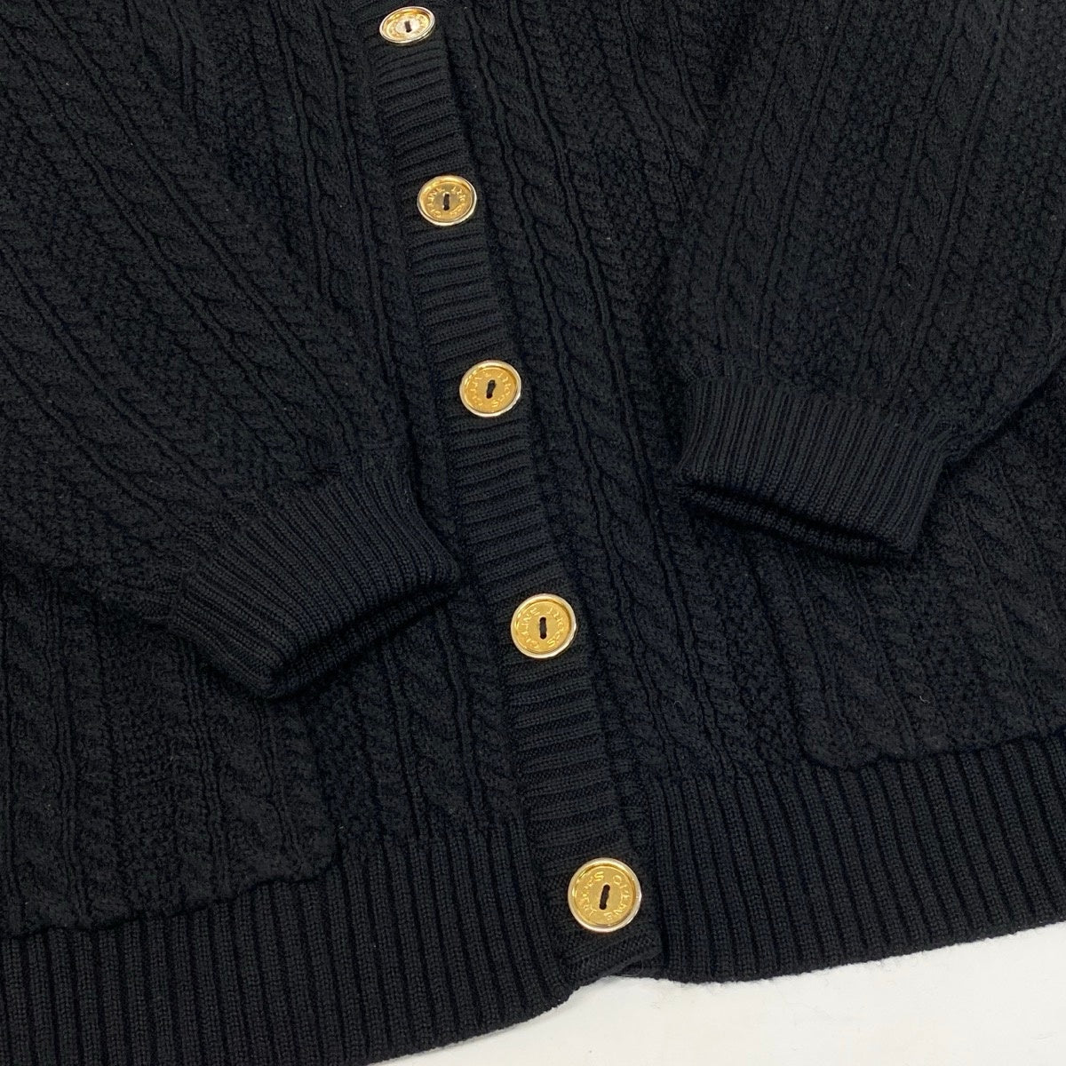 46f11 CELINE Vintage Knit Cardigan, Cable Knit, Gold Buttons, Size 42u02t