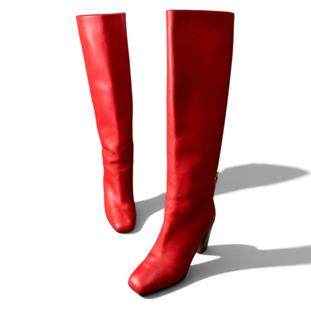 h12Salvatore Ferragamo Gancini Chunky Heel Long Boots Size 7 Women'sk02i
