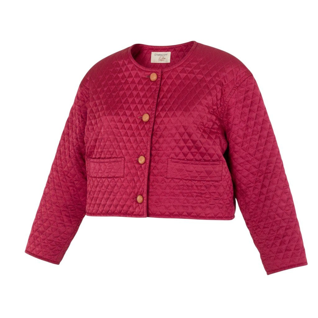 S Eb11GIVENCHY Vintage Quilted Collarless Jacket Short Length Pink Women