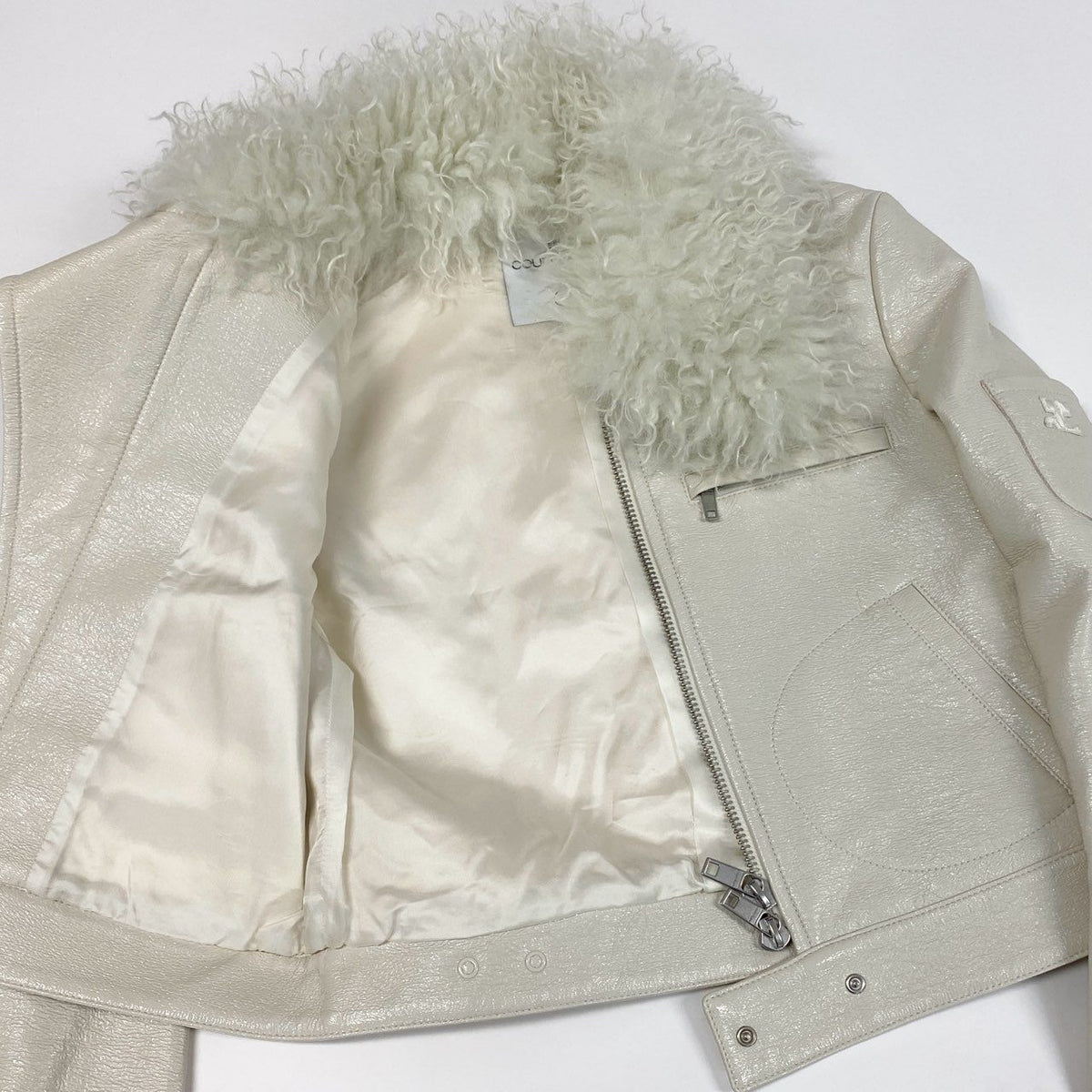 @ Ia15 COURREGES Karakul Lamb Fur Leather Jacket Off White Newk02i