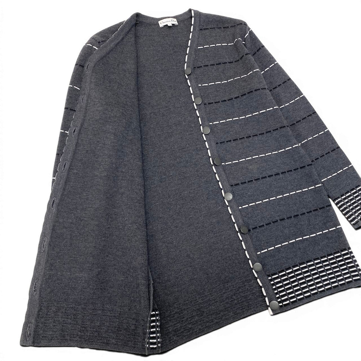 Ee29 Christian Dior KW30N4027 Striped Long Knit Cardigan Gray Wool Rayon Size M Women'so07t