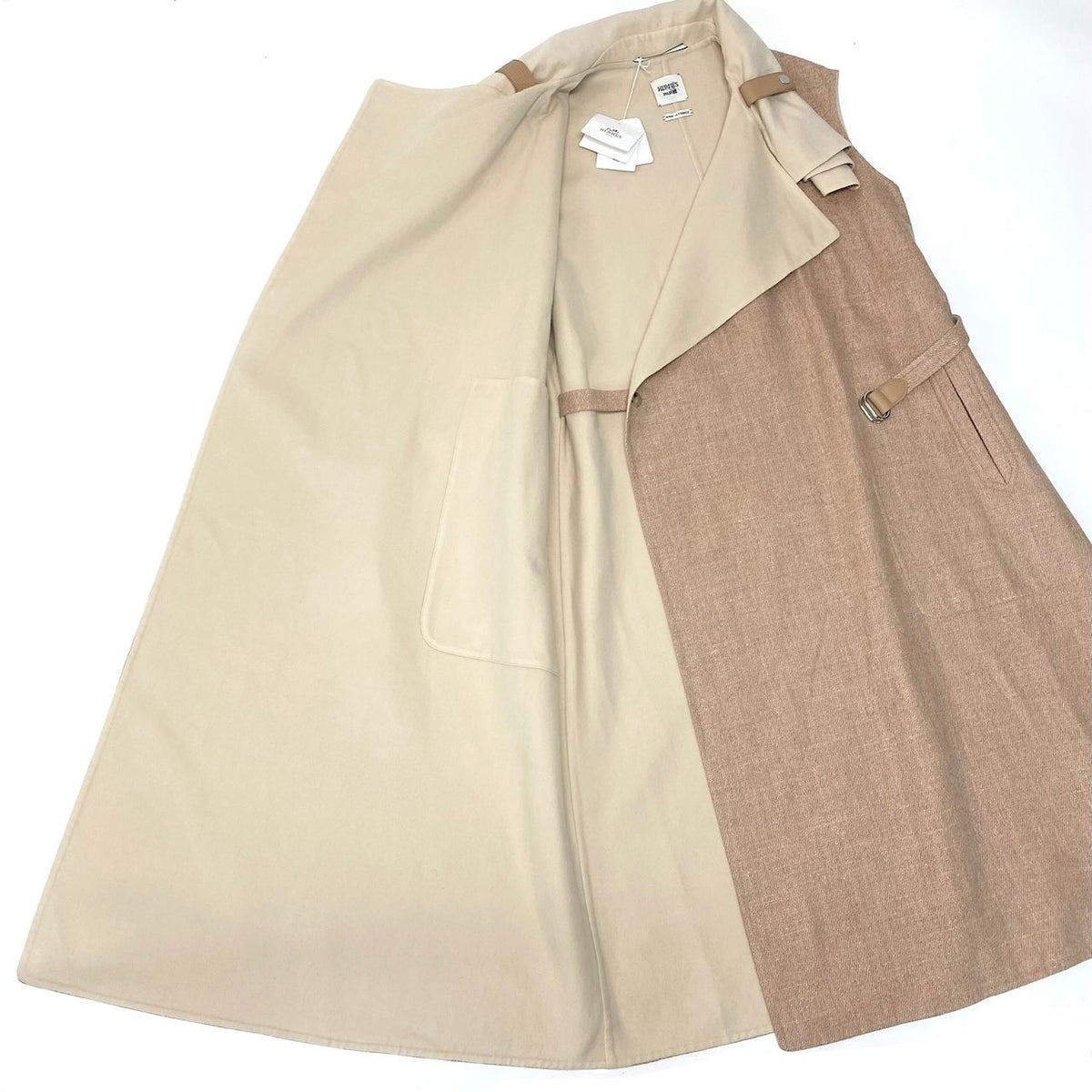 @E HERMES Hermes Double Face Wrap Coat Sleeveless Long Cashmere Pink Beige Size 38 Women NEW w/Tagnu1