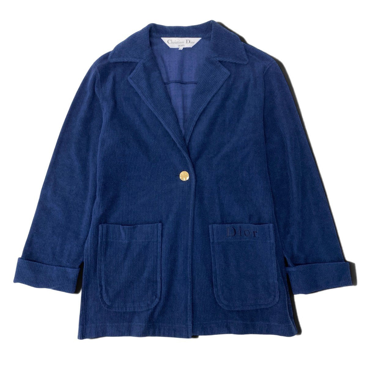 K Eh10 Christian Dior SPORT Chester Coat Rib Pile CD Logo Gold Buttons Size M Navy Women o07t