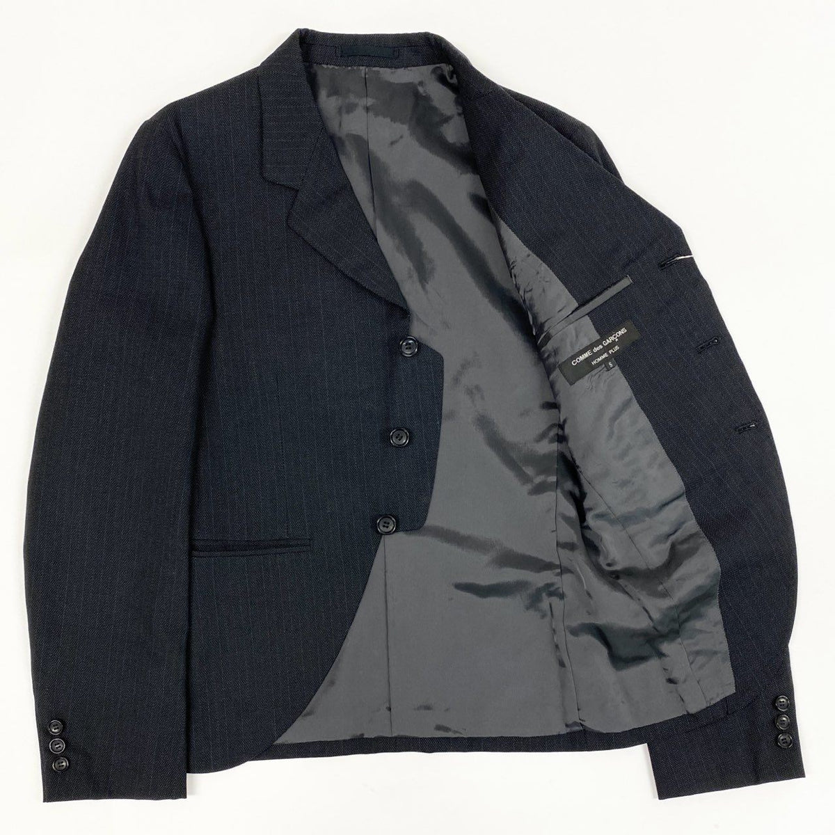 @ Ab10 COMME des GARCONS HOMME PLUS 2004 Pinstripe Tailored Jacket Gray S Japank02i