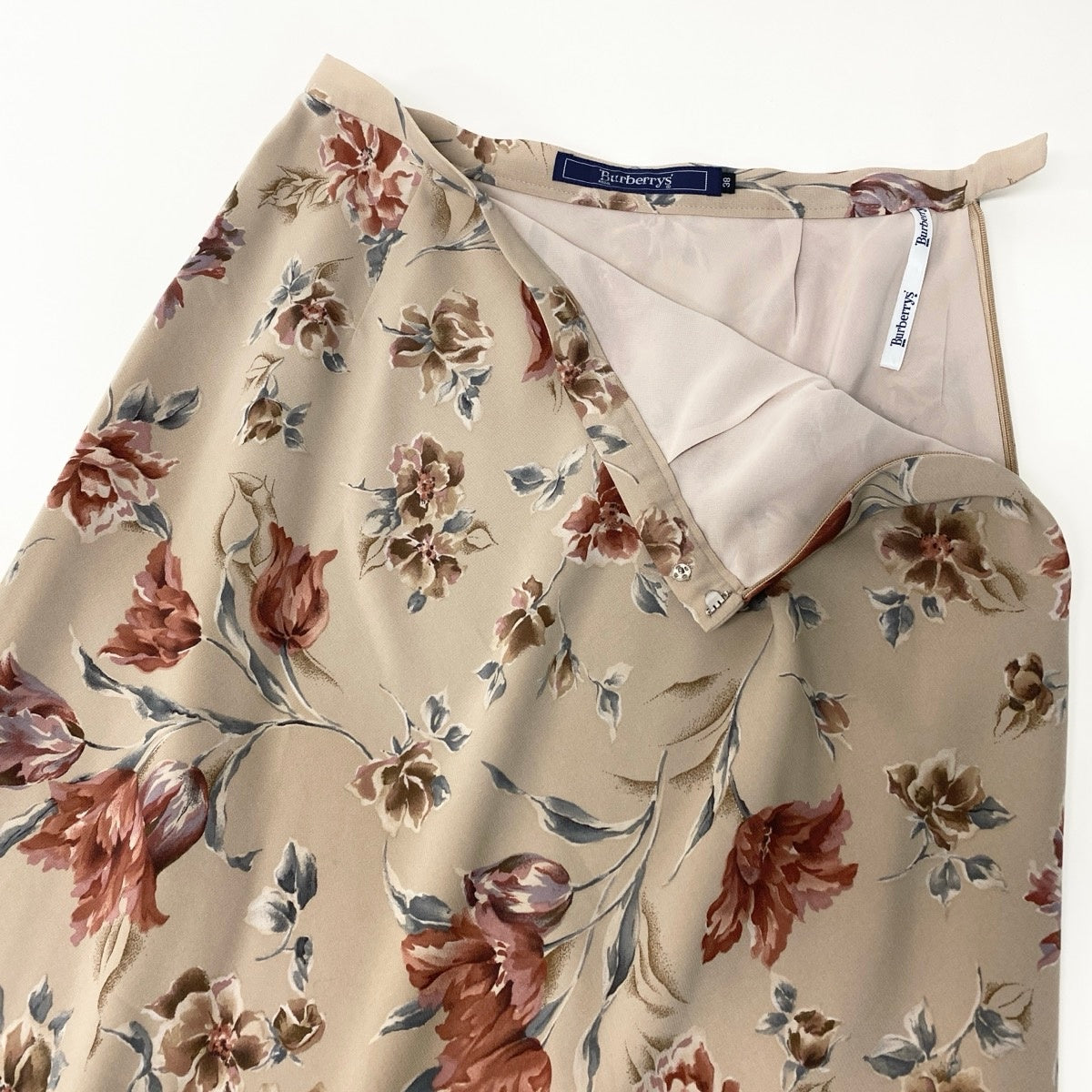 @Ef25 Burberrys Floral Sheer Shirt & Long Skirt Set Beige Size 38 Womeno07t