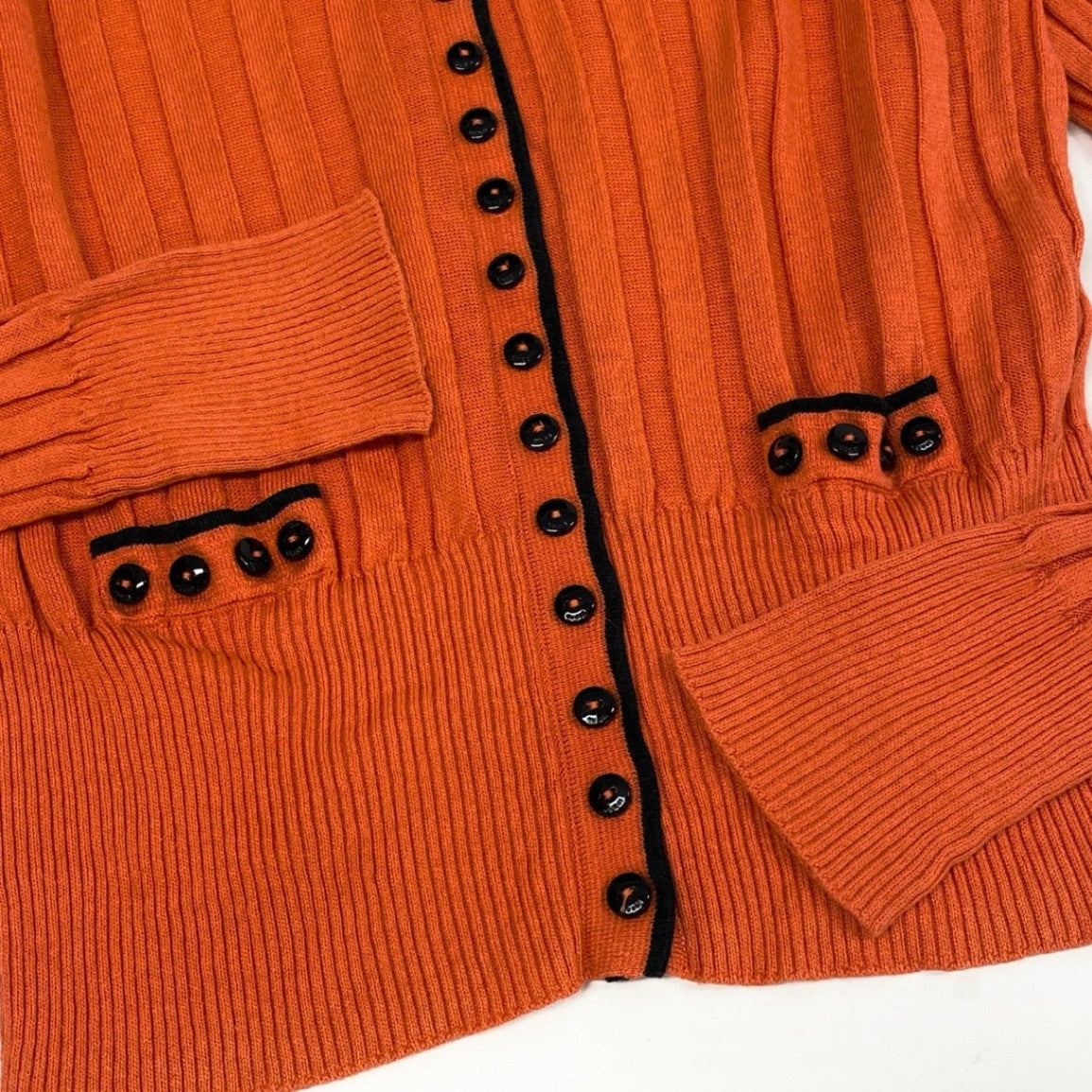@Ic18 GUCCI (Tom Ford era) Rib-knit long-sleeved cardigan with interlocking G embroidery, women's size S, orange, linen and silk.ta1