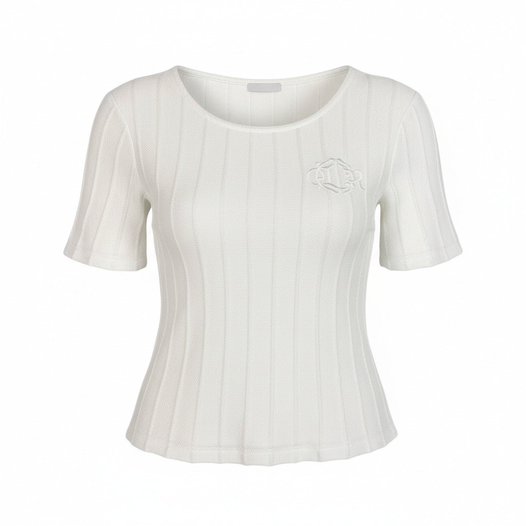 @ Ia23 Christian Dior White Short Sleeve Knit Top Emblem Embroidery Women's Mu02t