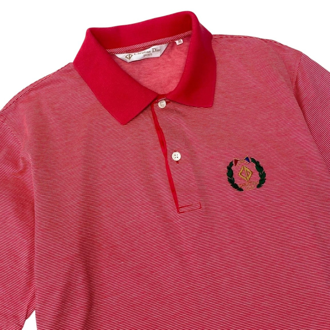 @Eg6 Christian Dior CD Logo Embroidered Striped Polo Shirt Red White Cotton Size M Men'so07t