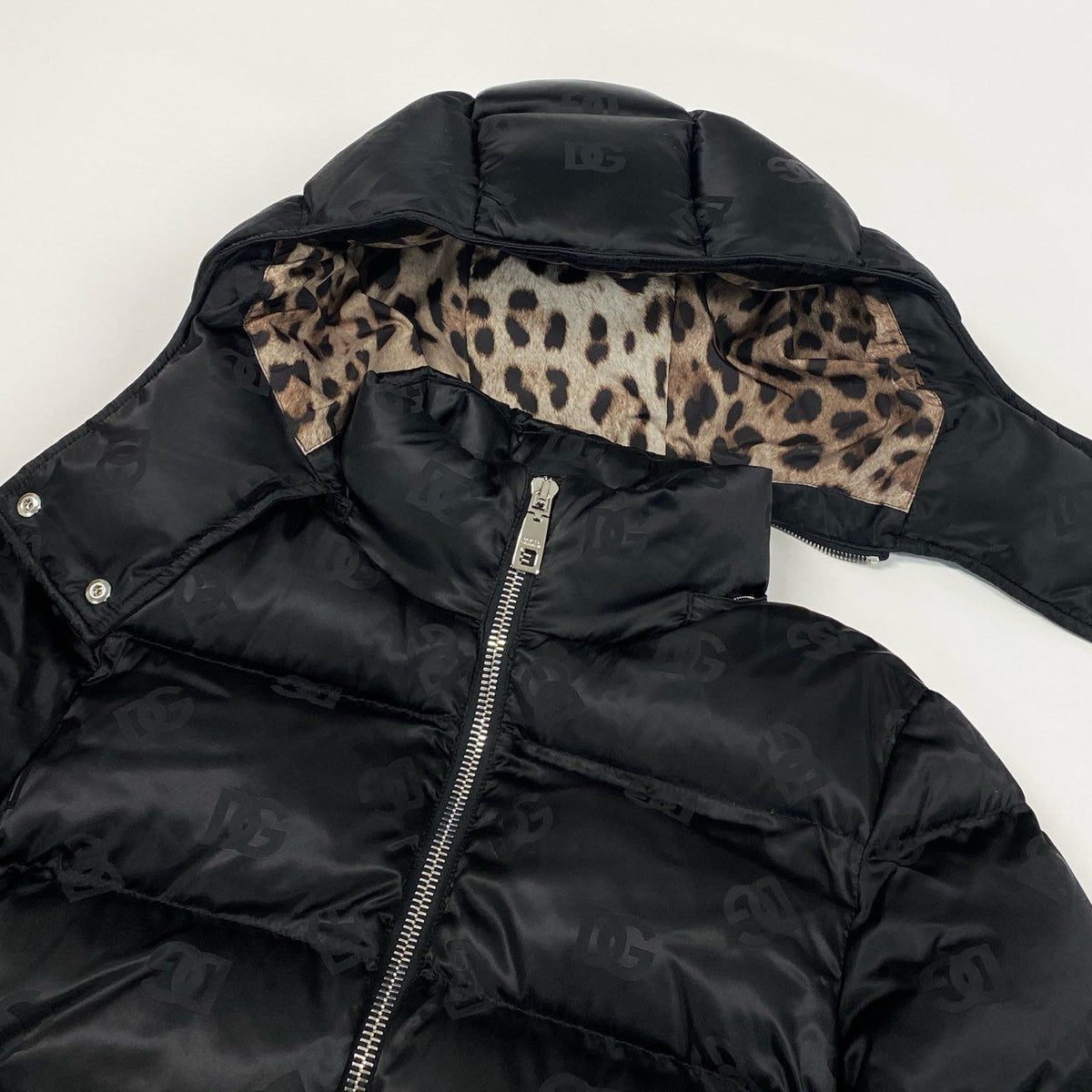 F＠Ic10 DOLCE&GABBANA DG Logo Padded Satin Jacquard Down Jacket Black Size 40 NWTt18r