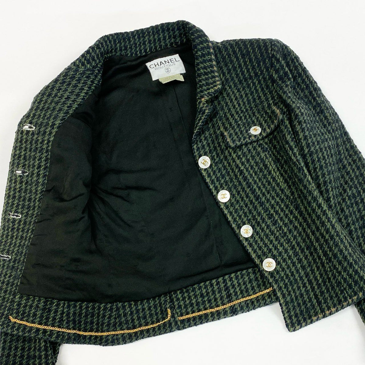 ＠ Ca14CHANEL 1997 Archive CC Button Tweed Jacket 40 P07184 Greenta1