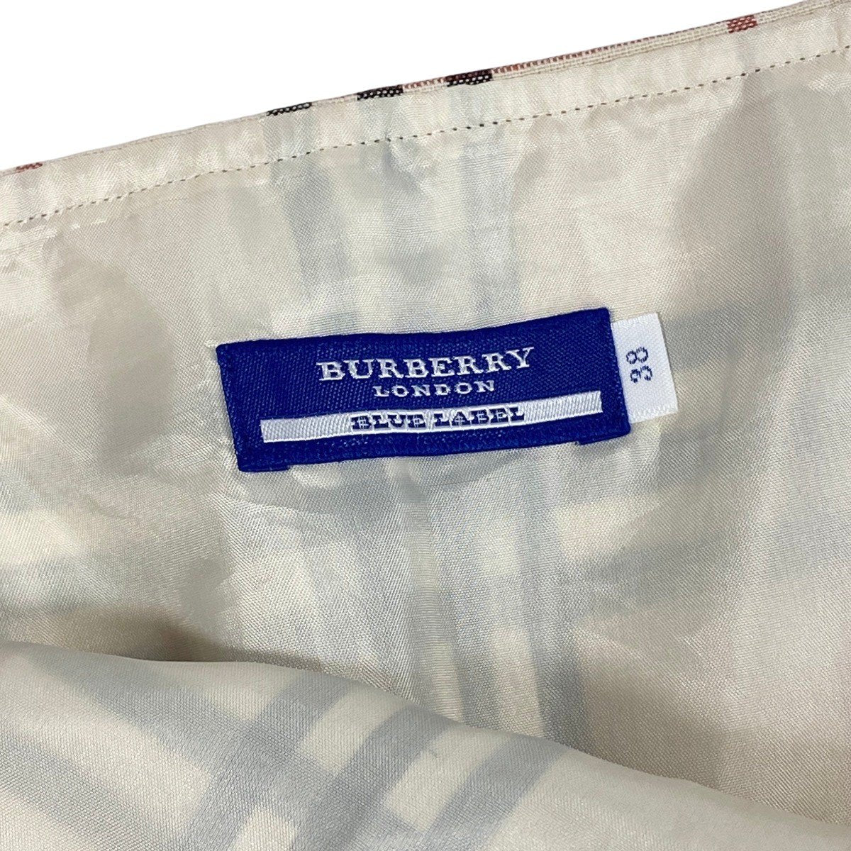 ＠Ig19 BURBERRY BLUE LABEL Nova Check Ruffle Hem Skirt Beige Linen Blend Size 36 Womeno07t