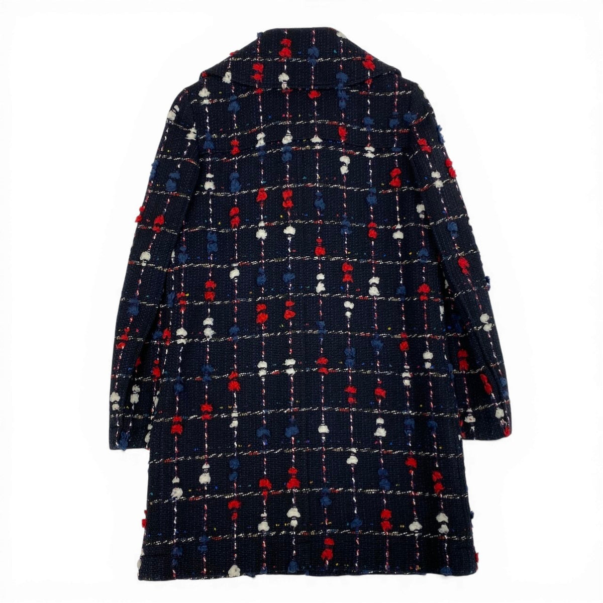 Cd2@Cd2CHANEL CC Button Tweed Soutien Collar Coat P42157 Navy Size 36 France Women'st18r