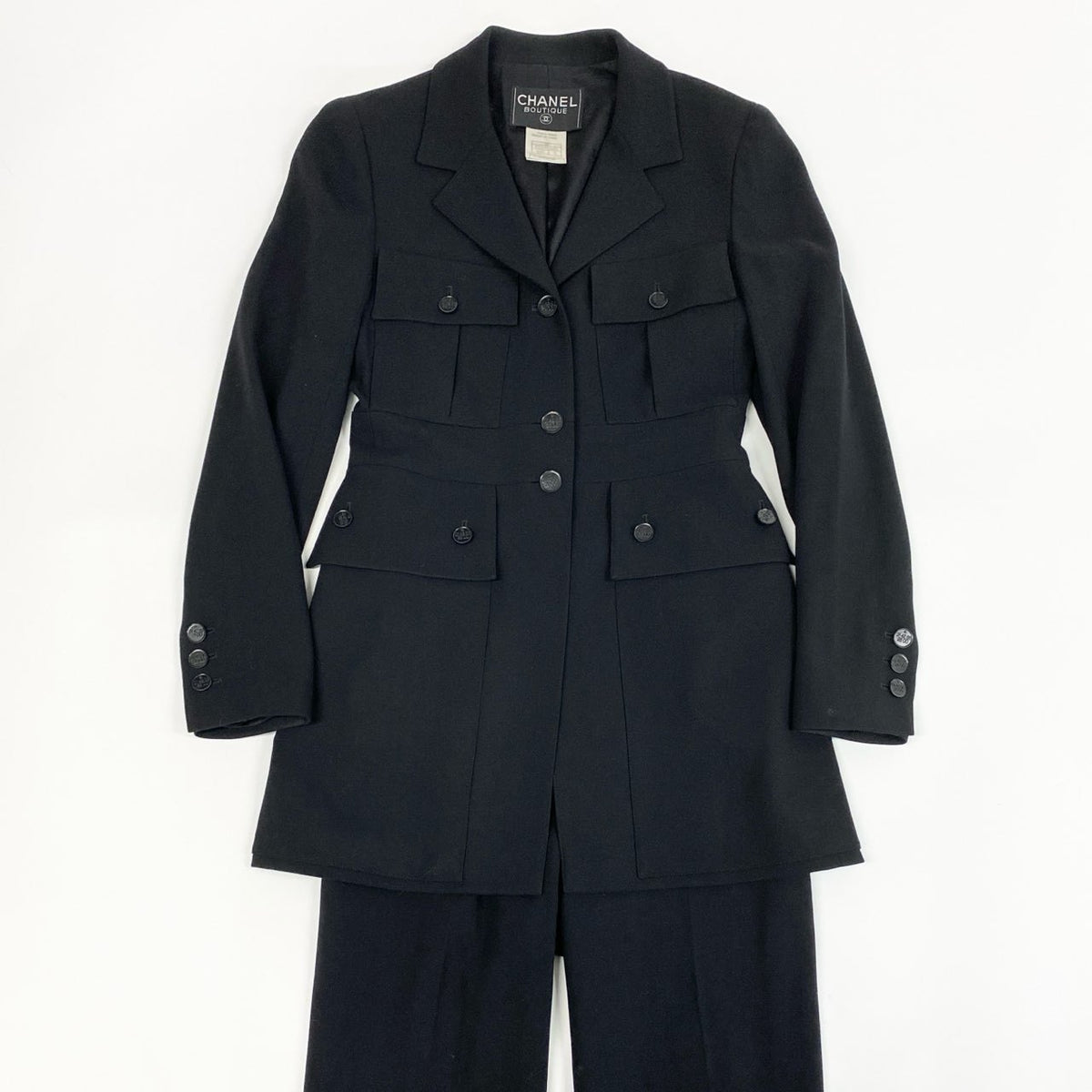 ＠ Ca15 CHANEL 1991 Jacket Pants Suit Set 36 Black P11193ta1