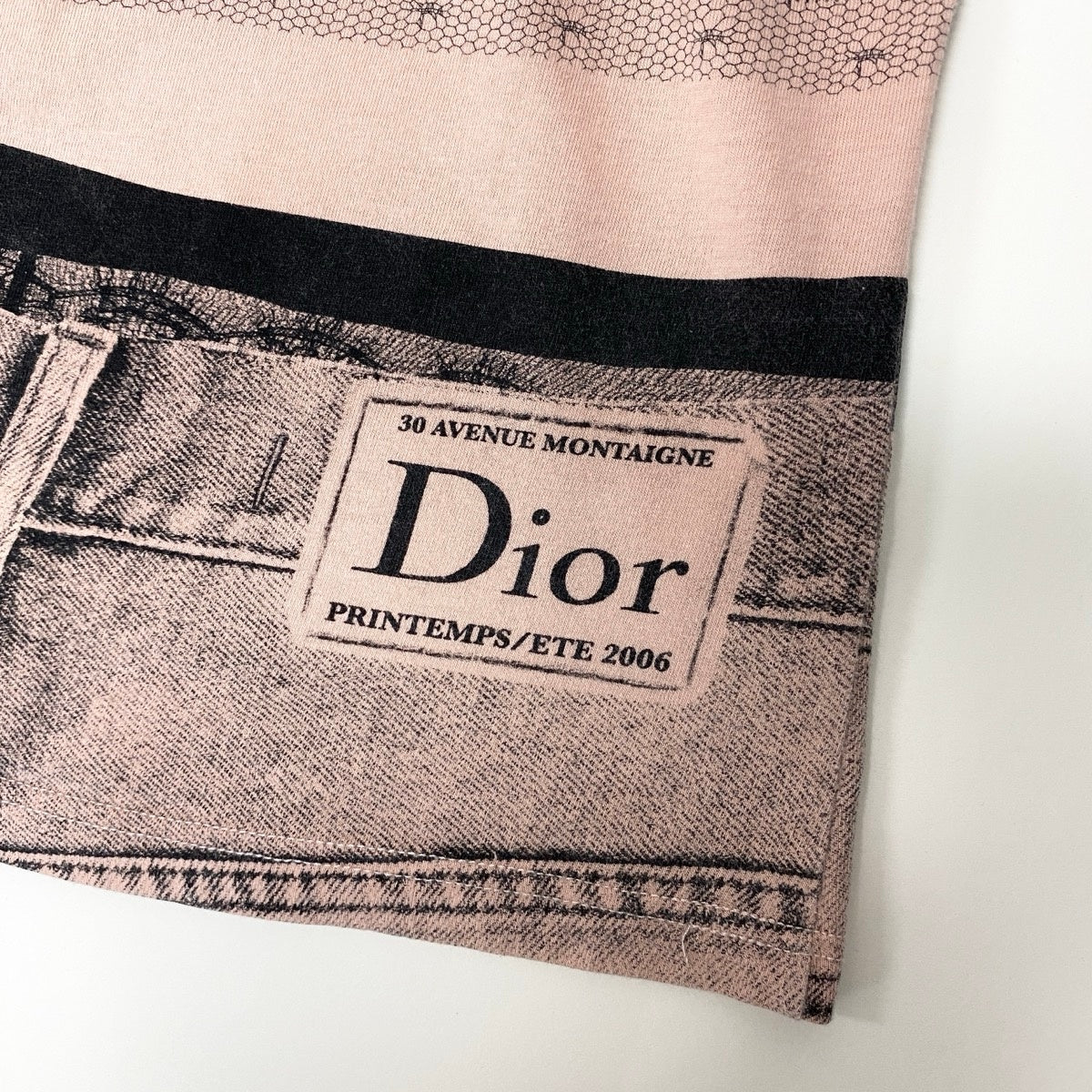 @Ih10 Christian Dior Short-Sleeve Top (2006 Galliano Era) – Trompe-l'œil Lace-Print Corset Style – Model 6E16155202 F36 – Pale Orange & Black – 100% Cotton – Women'su02t
